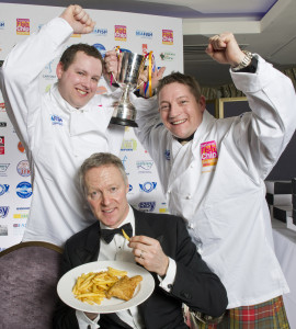 The team from The Bay in Stonehaven celebrate victory with Rory Bremner