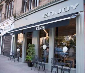 The smart exterior of Enjoy Cafe Bistro on Great Western Road