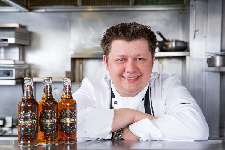 Chef Mark Greenaway with Tennent’s Beer aged with Whisky Oak. Pic: Paul Johnston Copper Mango.