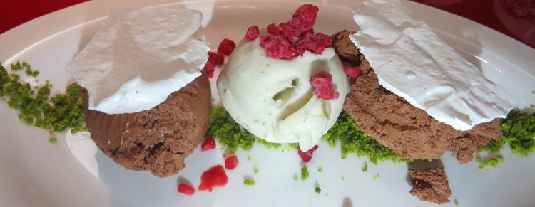 Chooclate mousse with mint sorbet at Cucina.