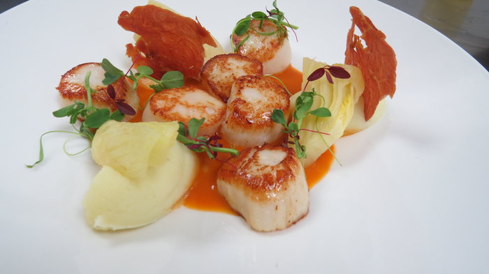 Scottish seafood such as scallops from Mull are always on the menu at Tower Restaurant.