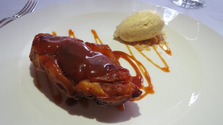 Apple tarte Tatin with vanilla ice cream.