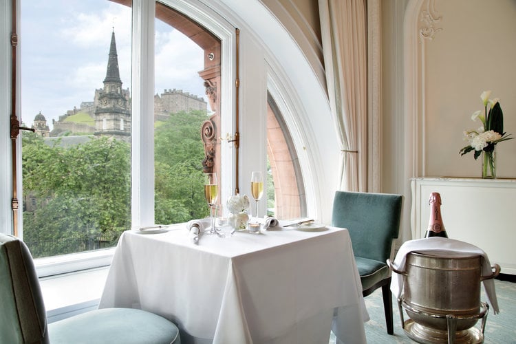 The view of Edinburgh Castle from the dining room at The Pompadour by Galvin.